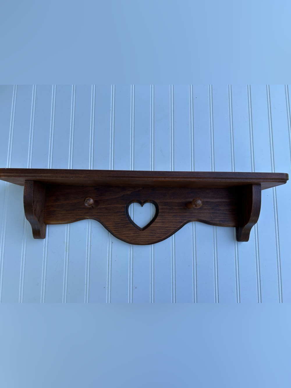 Vintage Shelf Heart Rustic Brown Cutout Two
Hooks Wooden Wall 4.5x24 - Picture 2 of 9